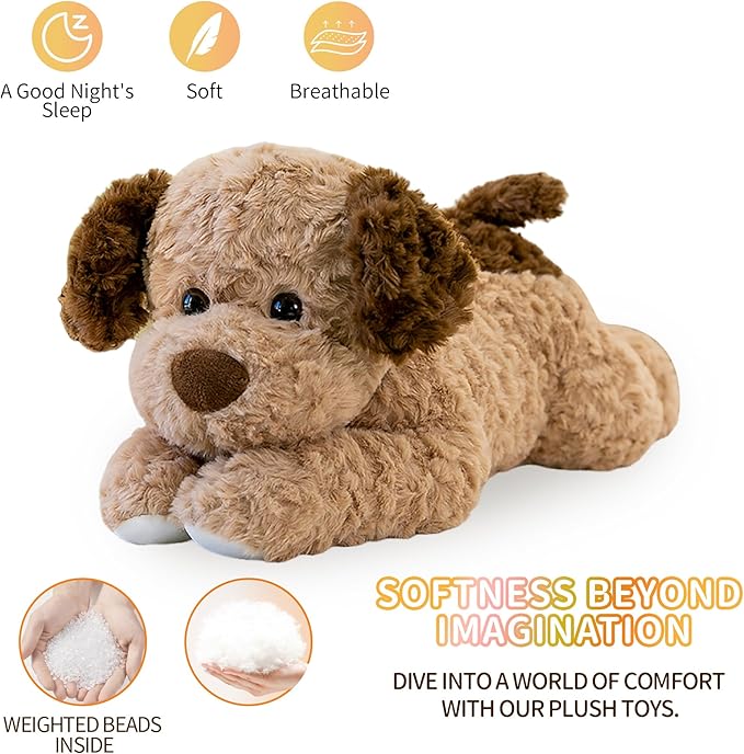 Dog Plush Dog Toy 18 Inch – Brown Weighted Stuffed Animal Dog– Ultra-Soft Plush, Durable Design, Suitable for Kids & Adults – Cozy Comfort Companion