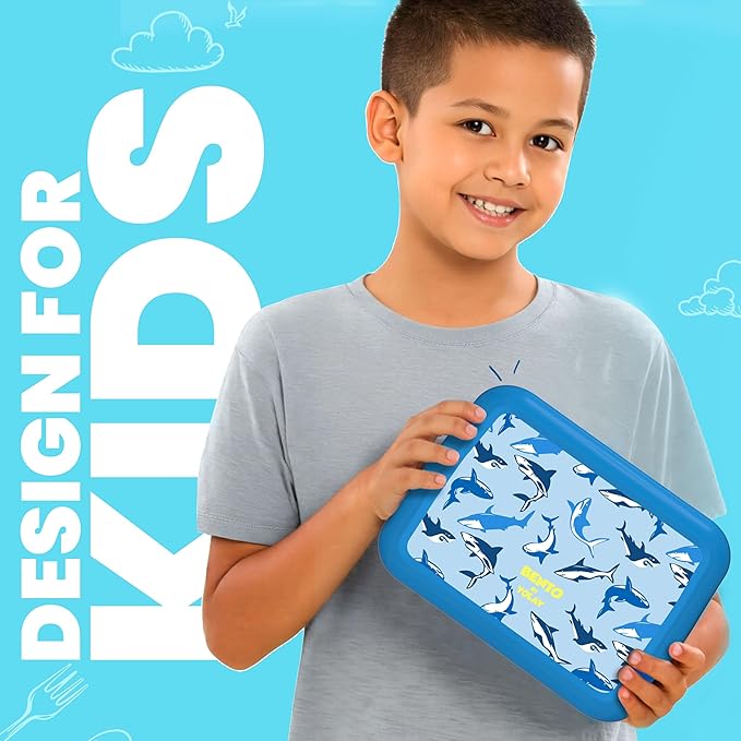 YOLAY Bento Box for Kids Lunch Box Leak-Proof, 5-Compartment Lunch Box Kids for Ages 3-10, Durable with Anti-Slip Base, Suitable for Schools, Outdoor and Travel (Mermaid) (Shark)