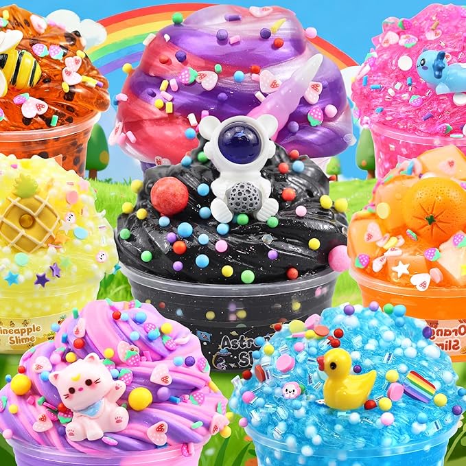 LAWOHO 15 Pack Slime Kit for Kids, DIY Crunchy Butter Slime Set with Charms & Add-ins, Soft Non-Sticky Slime Party Favors, Stress Relief Sensory Toys, Birthday Gifts Classroom Prizes for Boys Girls