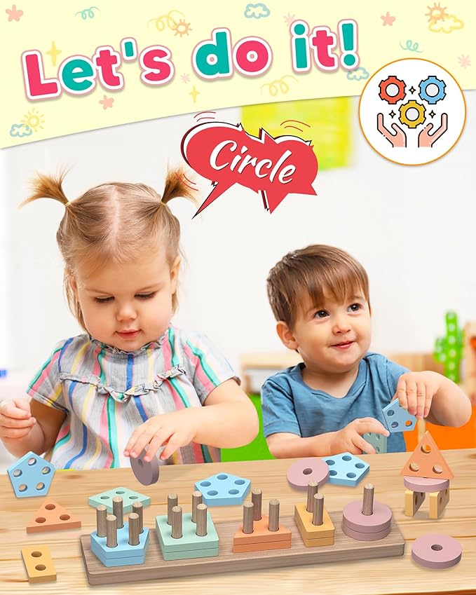 Zartores Montessori Toys for 1 2 3 Year Old Boys Girls Gifts, Wooden Shape Sorter Toys for Ages 2-4, Toddler Learning Toy Puzzles Birthday Gift Ages 1-3