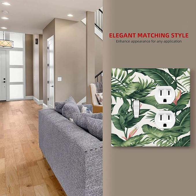 Tropical Leaf Jungle Botanical Palm Tree Greenery Floral Wallplates 1 Toggle 1 Duplex Switch Plate Electrical GFCI Faceplate Decorative Light Switch Covers for Bedroom Living Room Decor