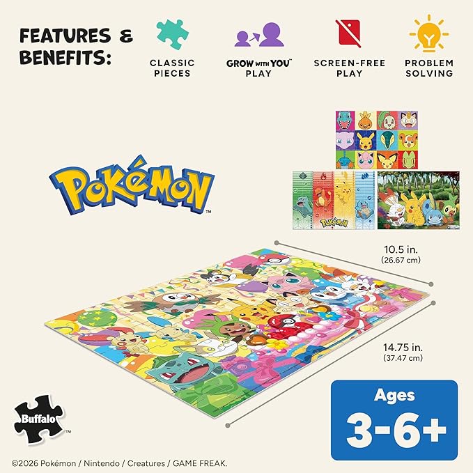 Buffalo Games - Pokémon 4-in-1 Kids Jigsaw Puzzle Multipack - 48, 72 & 100 Piece Puzzles - Colorful Character Art - Preschool Learning Activity -Ages 3-6+ - Birthday for Boys & Girls