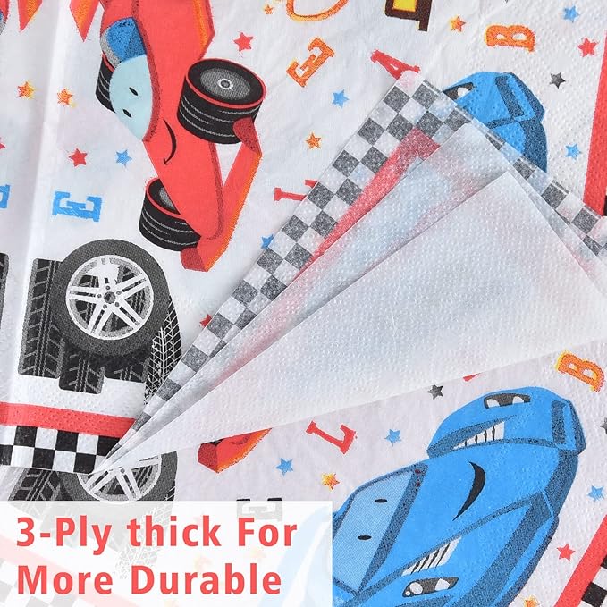 WERNNSAI Race Car Party Supplies - 48PCS Checked Racing Party Plates Napkins Disposable Tableware Set Race Car Birthday Decorations for Boys Birthday Baby Shower Decorations Serves 16 Guests