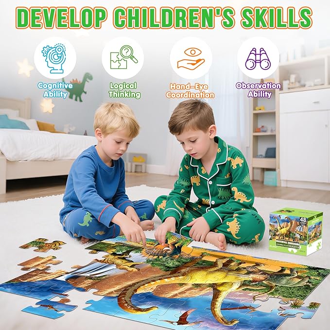 Jumbo Floor Puzzle for Kids,48 Piece Waterfall Dinosaur Large Jigsaw Puzzles, Fun Preschool Educational Toy for Toddlers Ages 3-5,Easter Gift for Boy Girl Ages 4-8