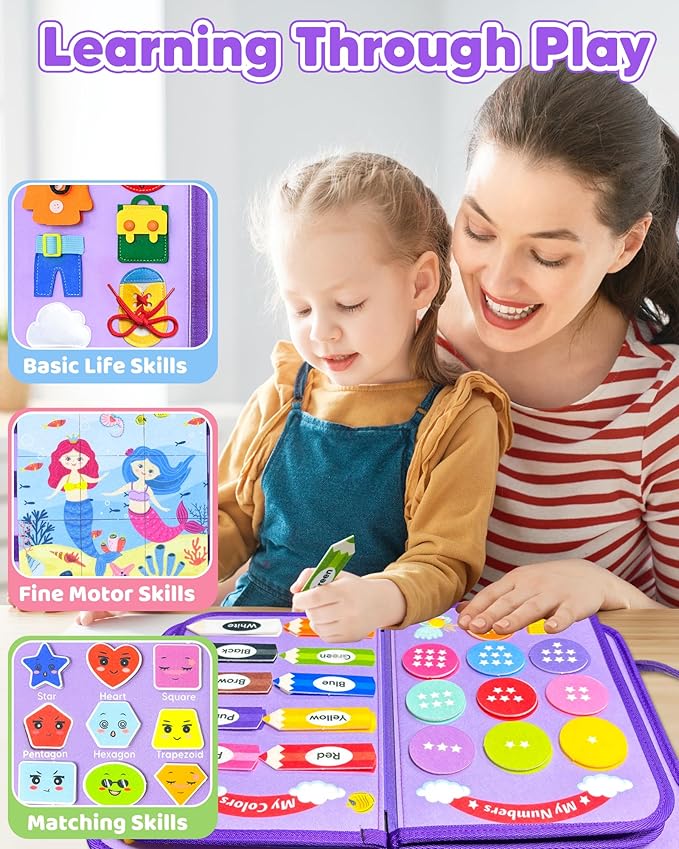 Walenty Busy Board Montessori Toys for Toddler Boy Girl Birthday Gifts, Busy Book Sensory Learning Toys for Toddlers, Educational Activities Airplane Car Travel Toy for Toddlers
