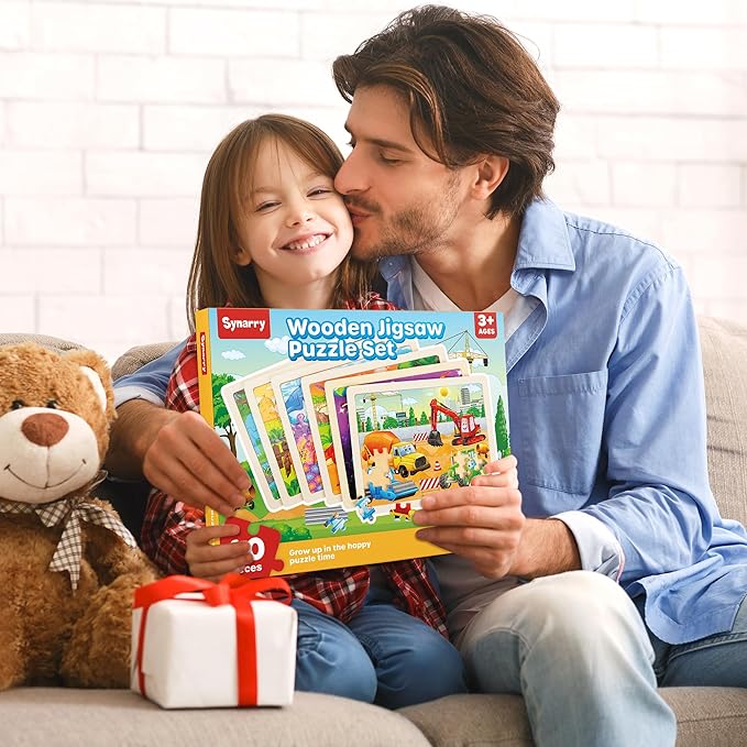 SYNARRY Wooden Puzzles for Kids Ages 4-6, 6 Packs 60 PCs Jigsaw Puzzles Preschool Educational Toys for Children Ages 4-8, Puzzles for Kids Ages 6-8 Boys Girls, Easter Basket Stuffers for Kids
