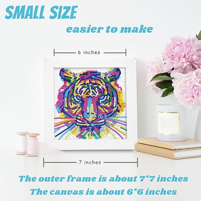 Libfx Diamond Art Kits for Kids with Frame Diamond Art for Girls Boys Beginners Arts and Crafts Ages 8-12 Birthday Gifts (Colorful Tiger)