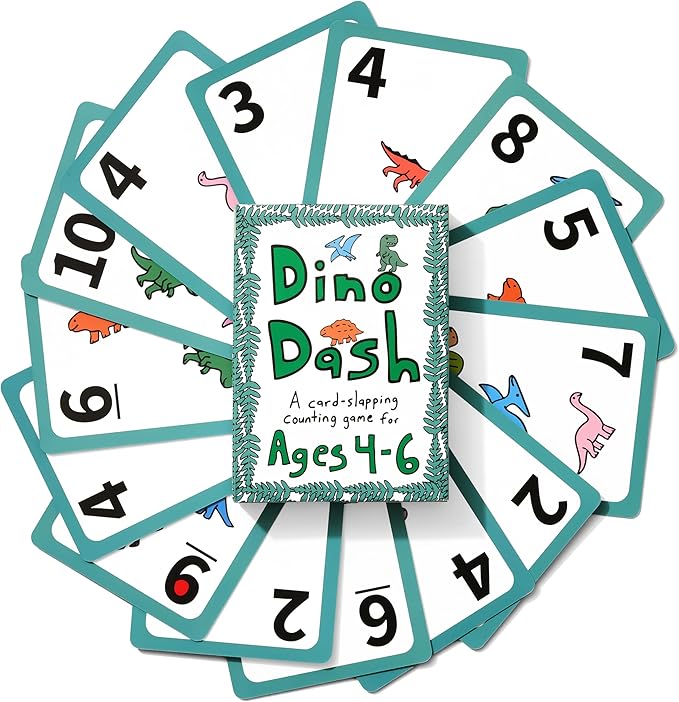 Dino Dash Card Game - Kids Counting Game for Ages 4-6 - Quick-Counting Dino-Slapping Game Fast, Fun, and Frenetic - Smart Card Game for Kids 4-6 & 2-4 Players - Dinosaur Games - Dinosaur Gifts