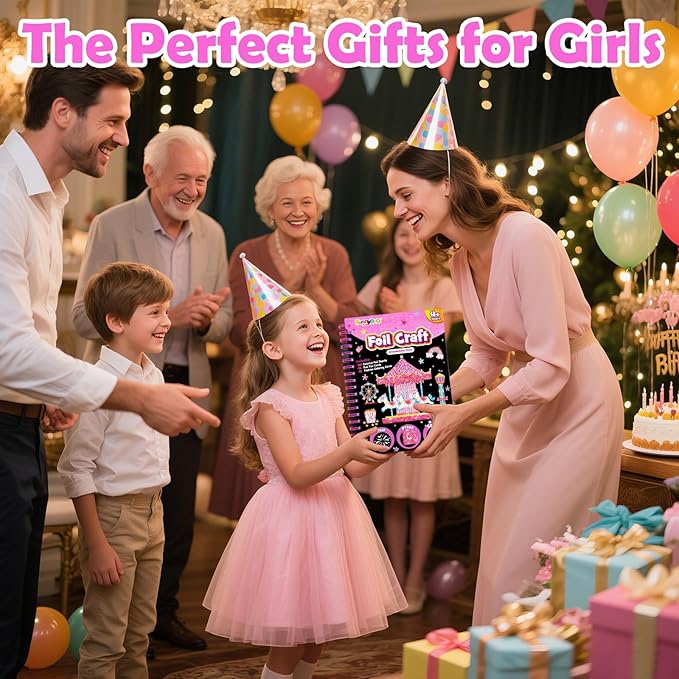 FUNNYB&G Foil Art Crafts for Kids Ages 4-8: Mother's Day 2026, Birthday Gift for Girls, Art and Crafts Supplies, Party Favors, Creative Toys for Girls 4 5 6 7 8 9 Years Old(Amusement Park)