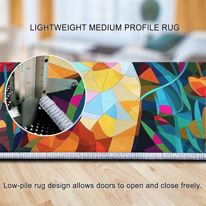 5 x 8 ft Living Room Area Rug Geometric Cubism Calico Cats Low Pile Washable Indoor Rugs, Washable Rectangle Carpet Color Soft Non-Slip Runner for Bedroom Dining Room Non-Slip Carpet