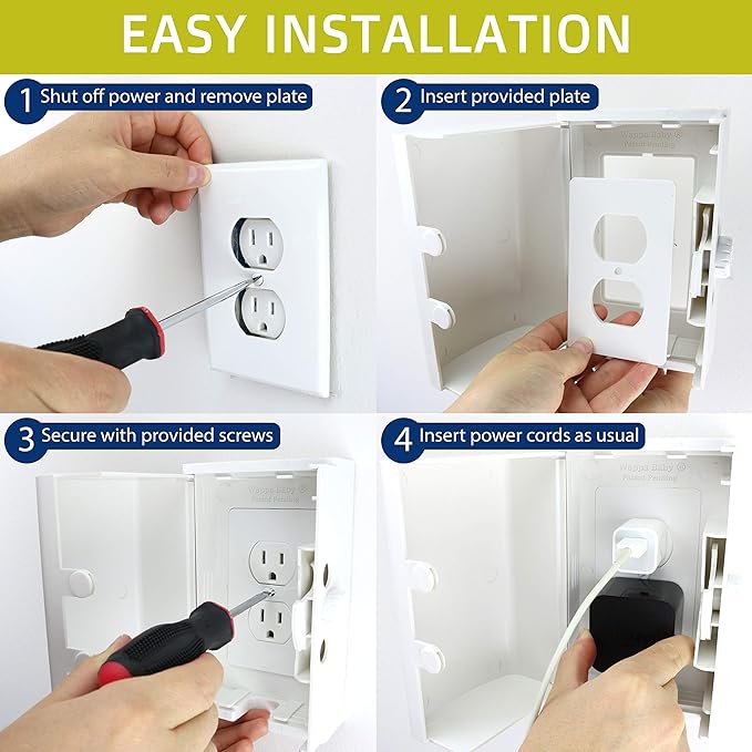 Outlet Cover BOX Baby Proofing (1-Pack) Patented Dual-Lock for Much Better Toddler Proofing, Easy Operation, Simple 3 Step Install with Included Screws. Provides Extra Space Inside for Plugs,Adapters