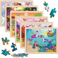 SYNARRY Wooden Dinosaur Puzzles for Kids Ages 4-6, 6 Packs 60 PCs Jigsaw Puzzles Educational Toys Gifts for Children Ages 4-8, Easter Basket Stuffers Gifts Toys for Kids