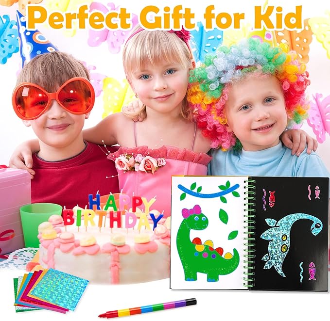 FUNNYB&G Foil Art Crafts for Kids Ages 4-8: Mother's Day 2026, Birthday Gift for Kids, Art and Crafts Supplies, Party Favors, Creative Toys for Kids 4 5 6 7 8 9 Years Old(Dinosaur Ainmal)