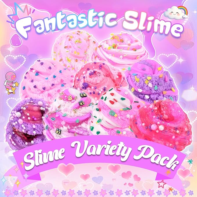 LAWOHO 6 Pack Pink Slimes, Clear Butter Cloud Slime Kit for Girls Ages 8-12, Non-Stick Kids Slime Party Favors Toys with Cute Add-Ins, Birthday Goodie Bag Stuffers Easter Valentines Day Gifts for Kids