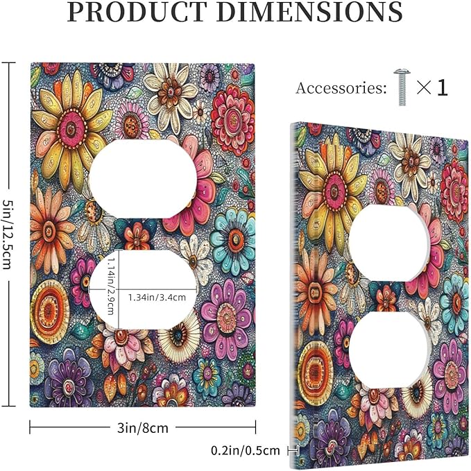 Outlet Covers Colorful Rainbow Pointillisme Flower 1 Gang Duplex Light Switch Cover Decorative Switch Plates Electrical Receptacle Faceplate Wall Plate For Bed Room Home Decor