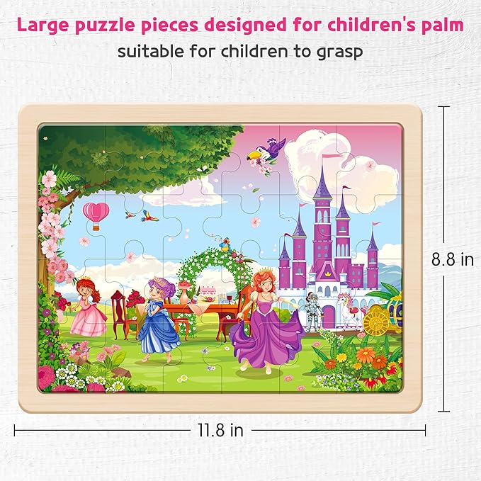 SYNARRY Large Unicorn Mermaid Princess Fairy Wooden Kids Puzzles 4 in 1 Gift Box(12.2 * 9.4 in), Wood Puzzles for Kids Ages 4-6, Wood Puzzles for Kids Ages 3-5, Easter Basket Stuffers Gifts for Kids