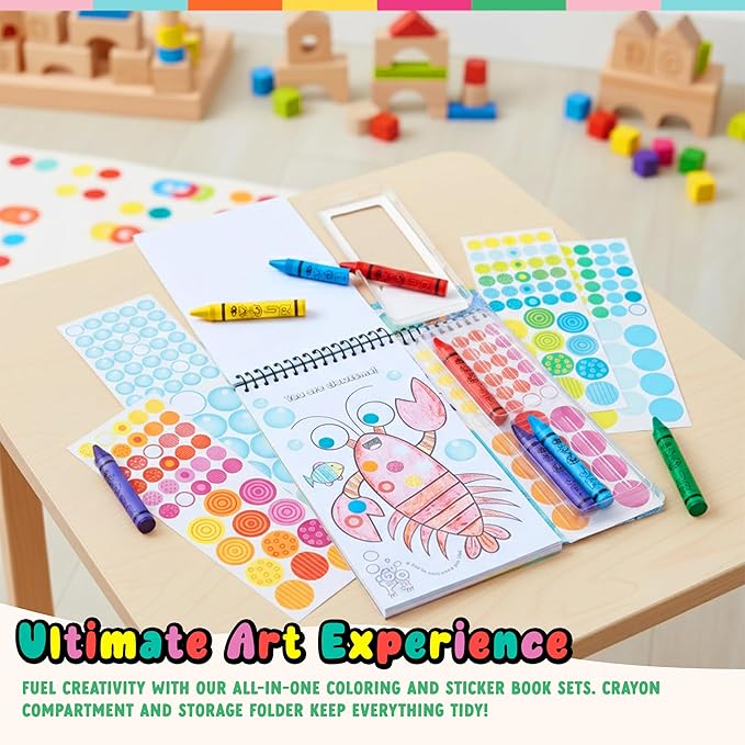Bright Stripes Art on The Go Going Dotty Ocean Theme Travel Kit for Kids Ages 3+ | Compact Coloring Set with Crayons, Dot Stickers & Activity Book | Fun, Mess-Free Crafts for Toddlers and Preschoolers