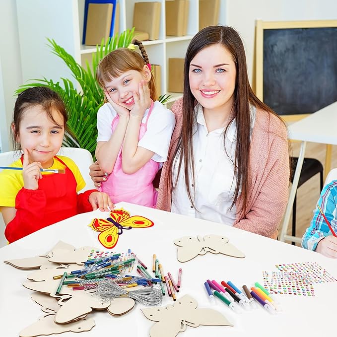 16 Pack Butterfly Wind Chime Kits Butterfly Crafts for Kids Make Your Own Butterflies Wind Chime Wooden DIY Arts and Crafts for Spring Summer Party School Classroom Decorations Supplies Birthday Favor