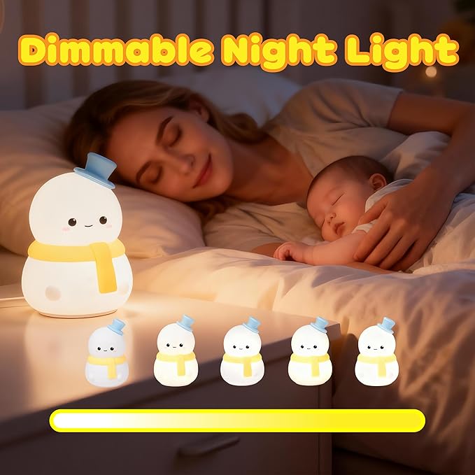 Snowman Squishy Light Silicone Touch Night Lamp, Nursery Novelty Christmas Lamp for Bedroom Decor, Squishy Night Light with Colorful Glow