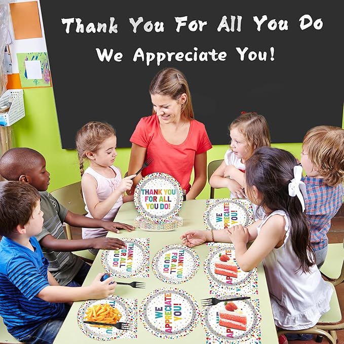 200pcs Thank You Plates Napkins We Appreciate You Paper Tableware Set Employee Appreciation Dinnerware Thank You Party Decoration for Teacher Volunteer Pastor Retirement Party Decor Supplies Serves 50