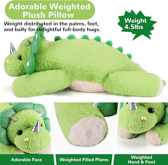 gnomantic Triceratops Weighted Stuffed Animals - 22 Inch 4.5 Pounds Weighted Plushies Dinosaur Stuffed Animals - Big Dino Plush Pillow - Cute Plush Toy Gifts for Kids & Adults (22" 4.5 lbs)