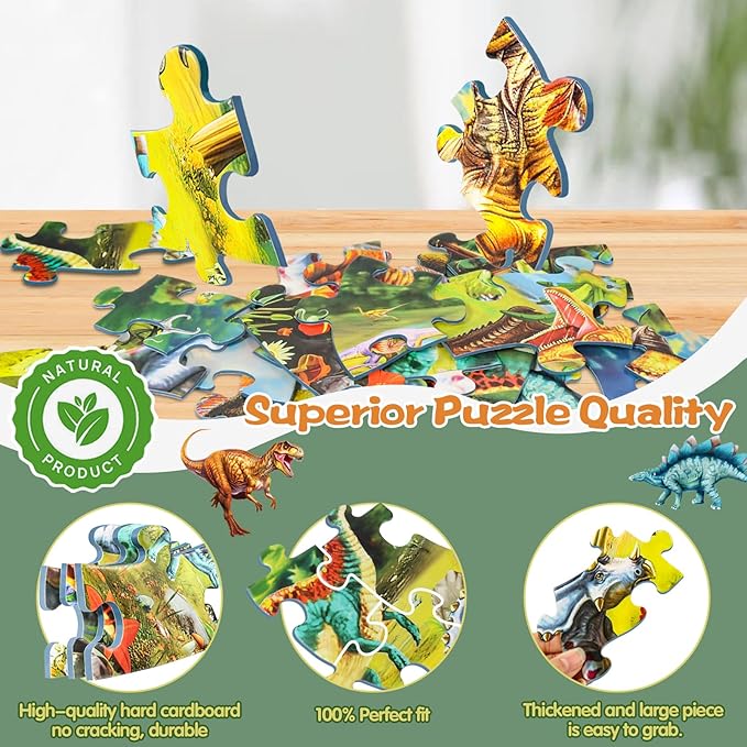 Glow-in-The-Dark Dinosaur Floor Puzzles for Kids Ages 4-6, Kids Jigsaw Puzzles Ages 6-8, 70PCS Large Round Dino Educational Puzzle Toys for 3 4 5 6 7 8 Years Old Children, Easter Gifts for Kids