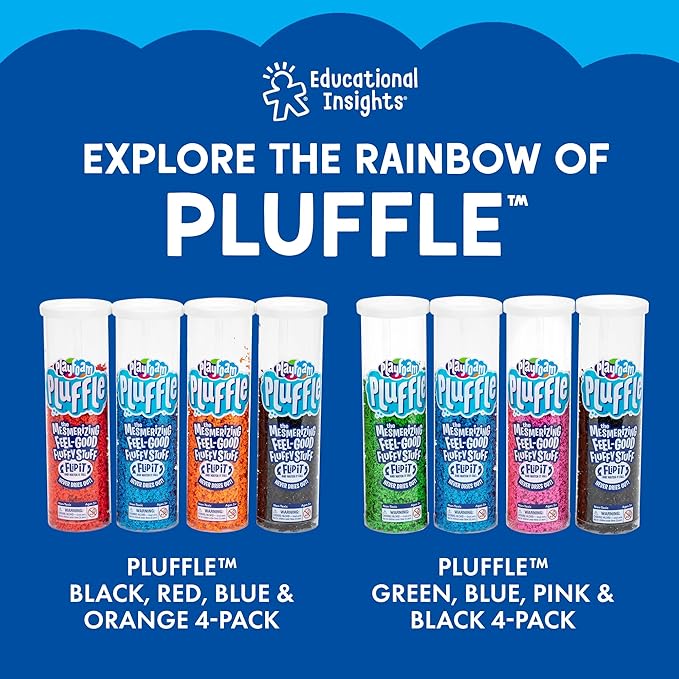 Educational Insights Pluffle® Mini 8-Pack - Sensory Bin Foam Set, No Mess Alternative to Sand Toys & Slime for Toddlers at Home or in the Classroom, Fun Sensory Table Filler, Gift for Kids Ages 3+