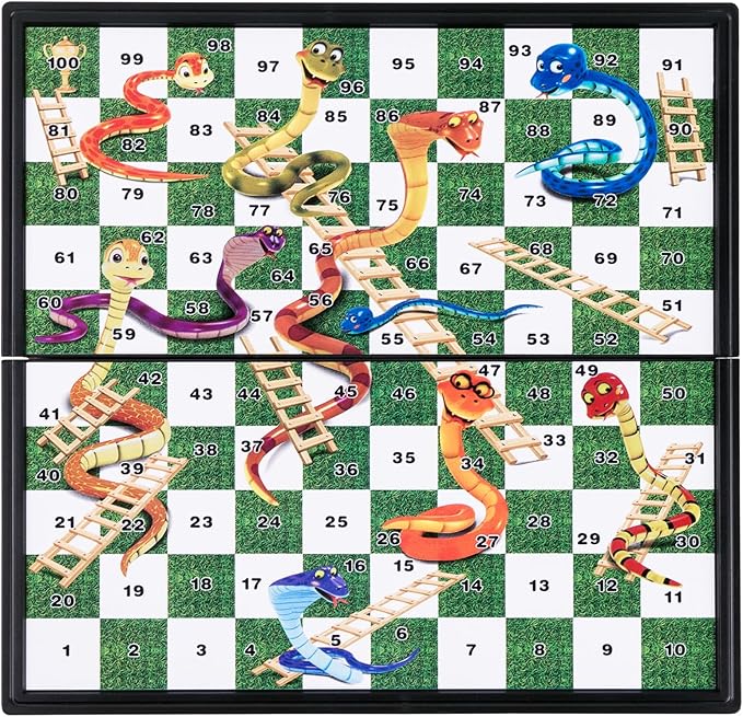 Snakes and Ladders Board Game Set-9.8", Magnetic Folding Travel Game, Family Fun Toys/Gift for Kids and Adults