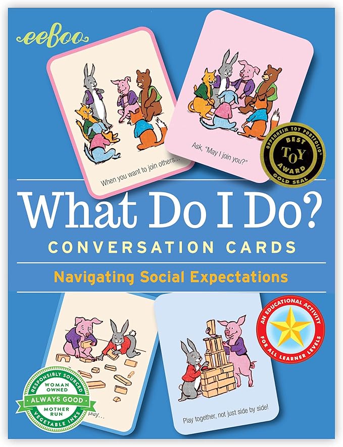 eeBoo: What Do I Do - 48 Conversation Flashcards, Develops Empathy Through Friendly Illustrations of Social Situations, Develop Social and Emotional Intelligence, for Ages 3 and up