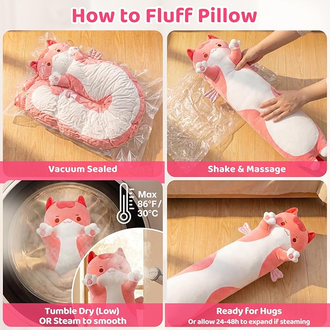 Mewaii Long Cat Plush 5 Sizes, 120% Extra Filling Giant Plushness Kids Body Pillow, Kawaii Cute Pink Cat Stuffed Animals Plushies, Big Long Body Pillow Cat Plush Gift for Girls 28”