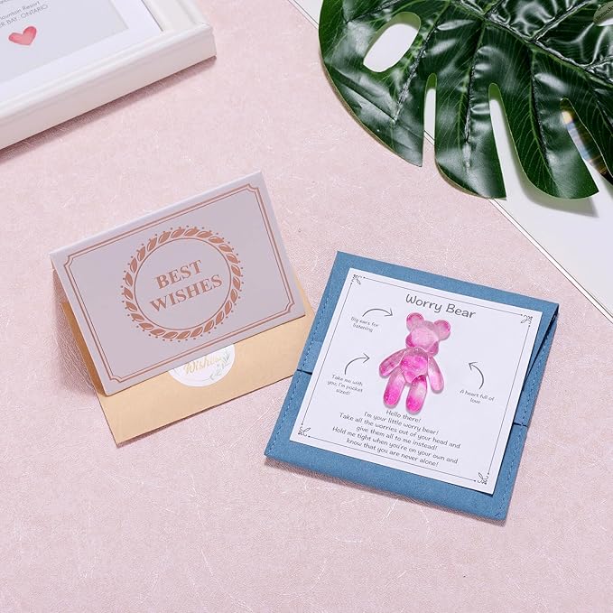 Aesnefe Pocket Worry Bear Hug, Anxiety Relief Keepsake, Mental Health Encouragement Gift, Emotional Support Token, Stress Comfort Gift for Teens & Adults, Galaxy Pink