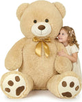 MaoGoLan Giant Teddy Bear Stuffed Animal, 39" Large Tan Teddy Bear Plush Toy with Cute Bow Tie & Footprints, Soft Sunggle Bear Plushies Gift for Kids Grilfriend Wife on Christmas Birthday Baby Shower