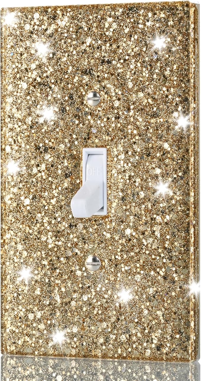 Gold Glitter Light Switch Cover - Sparkling Wall Plate 5.1"x3.15", Gift for Home Decor,Single Toggle
