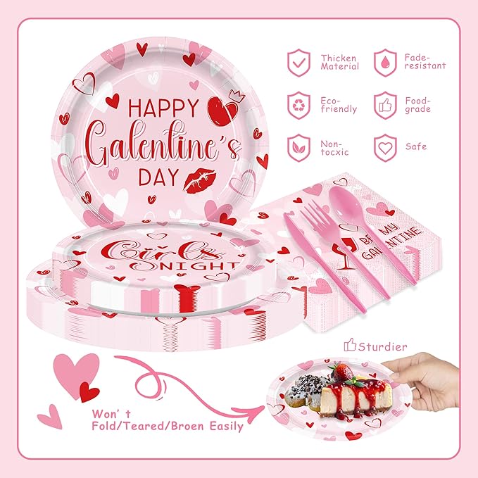 168pcs Galentines Day Paper Plates Napkins Pink Party Supplies Cups Disposable Tableware For Women Girls Galentines Day Decorations Serve 24 Guests