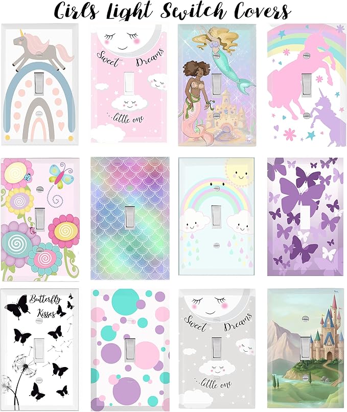 Girls Room Decor Light Switch Cover Plate Kids Room, Decorative Wall Accent for Baby Nursery, Teen Toddler Bedroom Bathroom Playroom (Pastel Unicorn)