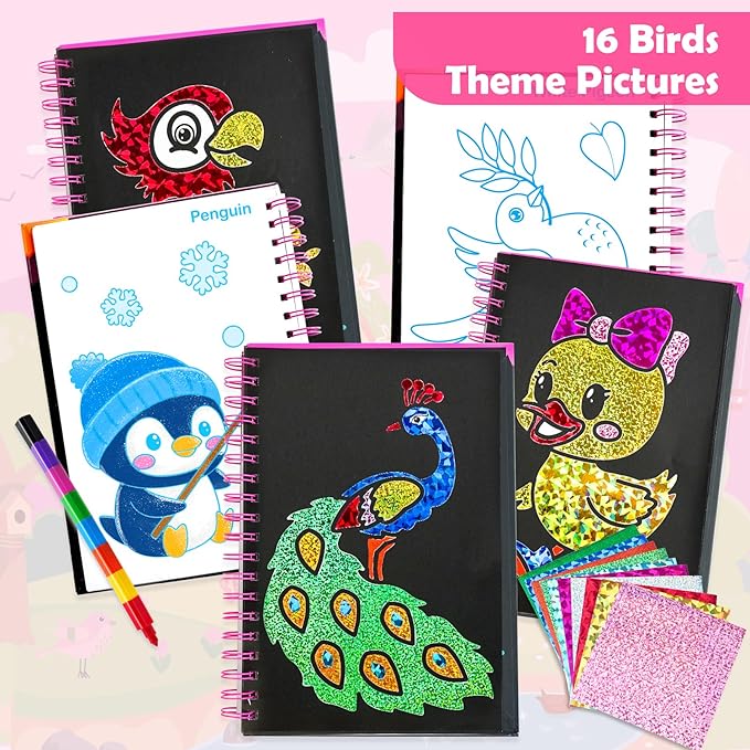 FUNNYB&G Foil Art Crafts for Kids Ages 4-8: Mother's Day 2026, Birthday Gift for Girls, Art and Crafts Supplies, Party Favors, Creative Toys for Girls 4 5 6 7 8 9 Years Old(Birds)