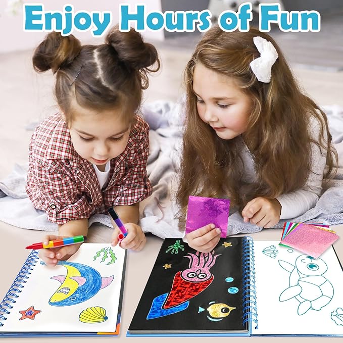 FUNNYB&G Foil Art Crafts for Kids Ages 4-8: Mother's Day 2026, Birthday Gift for Kids, Art and Crafts Supplies, Party Favors, Creative Toys for Kids 4 5 6 7 8 9 Years Old(Ocean)