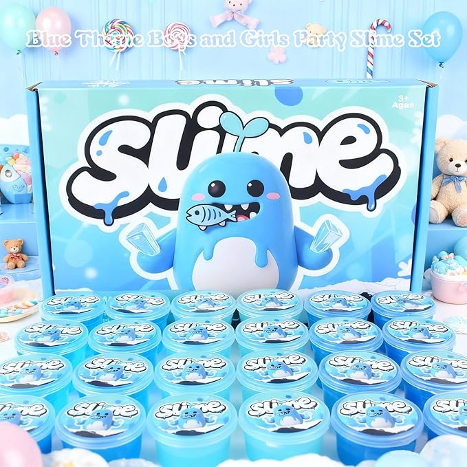 24 Pack Blue Slimes, Mini Glow in the Dark & Galaxy Bulk Slime, Easter Party Favors Kit, Stretchy Stress Relief for Kids, Soft Putty DIY Toy, Girls and Boys Classroom Prize Gift ﻿