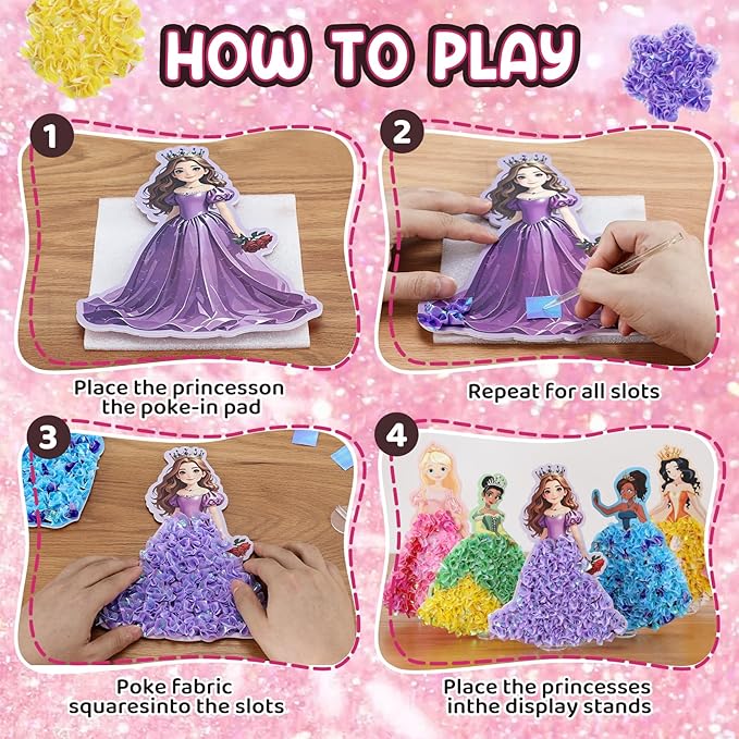 Poke Art Princess Kit Gift 10 Pcs Set,Crafts For Kids Ages 4-8, Diy Craft Kits With & Arts And Crafts For Kids.4, 5, 6, 7, 8, 9,10 Christmas Thanksgiving Birthday Gift Stitch Gifts For Girls
