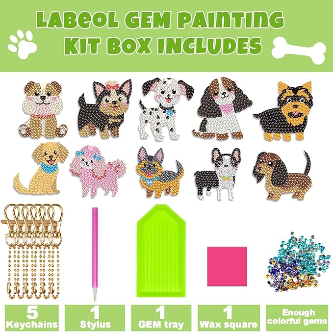 Labeol Arts and Crafts for Kids Ages 8-12 - Creat Your Own GEM Keychains-5D Diamond Art by Numbers GEM Art Kits for Kids Girls Toddler Crafts Age 6-7 6-8 10-12 (Puppy)