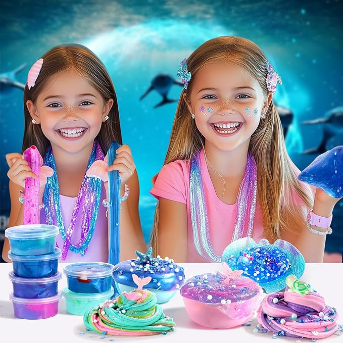 Ocean Slime Kit for Girls,Non Sticky,Super Soft Sludge Toy,Birthday Gifts for Kids 4-12,Soft Shiny Metal Clay Toy Girls & Boys