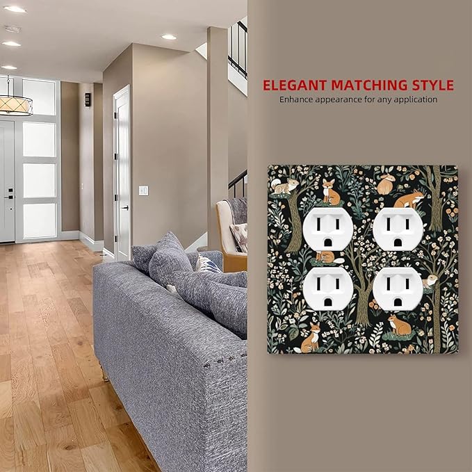 Outlet Covers Fairy Forest Animals Fox Squirrel Flower 2 Gang Double Duplex Decorative Light Switch Covers Electrical Wallplates Socket Faceplate For Bed Room Farmhouse Decor