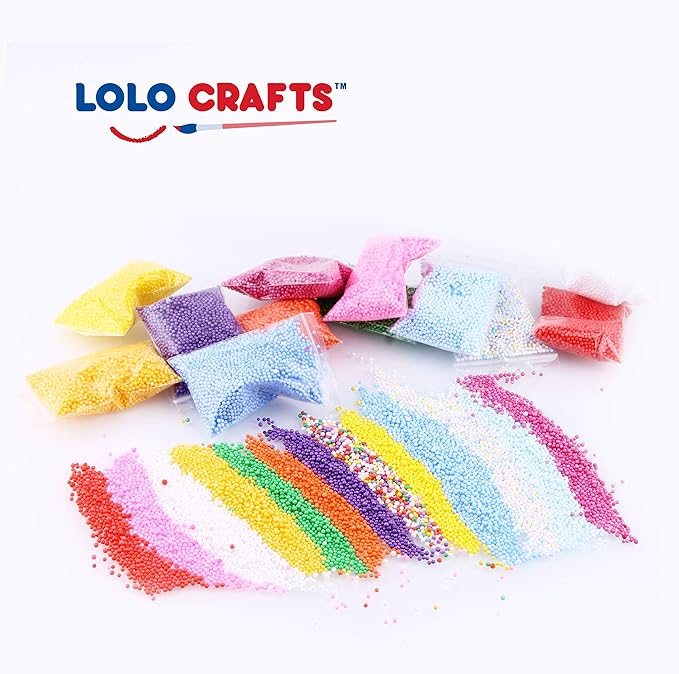 Slime Foam Beads Floam Balls – 18 Pack Microfoam Beads Kit 0.1-0.14 inch Micro Colors Rainbow Fruit Beads Craft Add ins Homemade DIY Kids Ingredients Flote Microbeads Supplies Mini Small