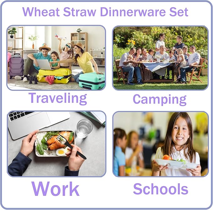 2 Pack Travel Utensils Set with Case, Wheat Straw Reusable Cutlery Set, Portable Spoon Knife Fork Tableware for Lunch Box, Picnic, Camping, Office, BPA Free for Adults Kids