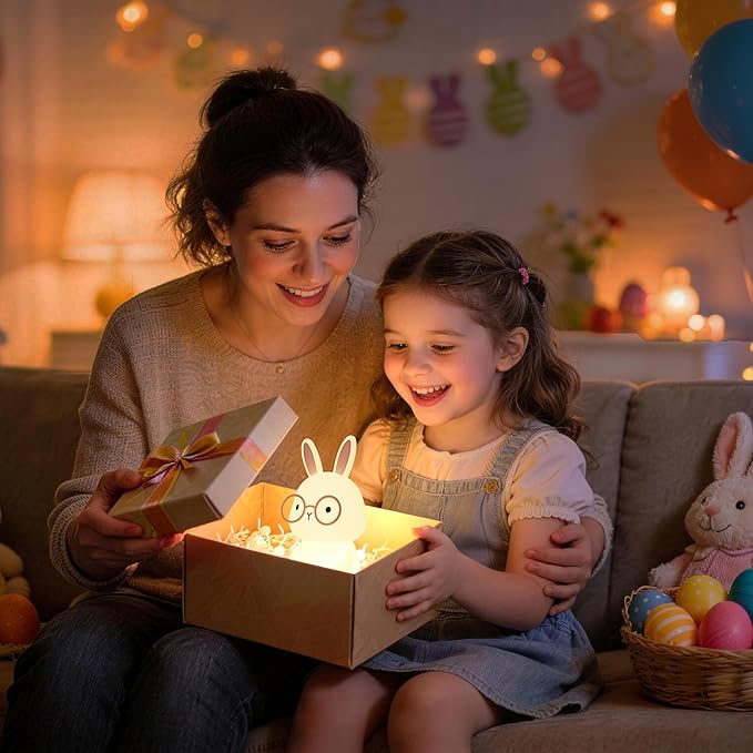 YuanDian Bunny Night Light with 8 Color Lights, Gift for Adults Teens and Babies, Decorate Kids' Bedroom with Cute Silicone Rabbit Nightlights, Animal Lamp Gift for Children and Toddlers
