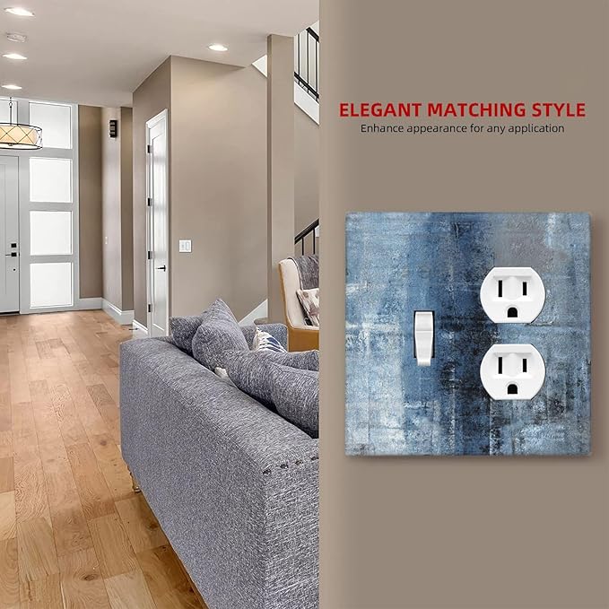 Outlet Covers Navy Blue Gray Abstract Ink Painting 2 Gang Decorative Switch Plates 1 Toggle Duplex Combo Light Switch Cover GFCI Electrical Wall Plates for Bathroom Bedroom Decor