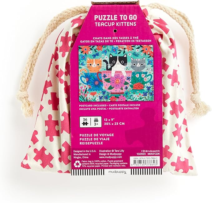 Mudpuppy Teacup Kittens – 36 Piece Puzzle to Go Featuring A Flowery Scene with Cats in Cups Perfect Travel Activity for Children Ages 3 and Up