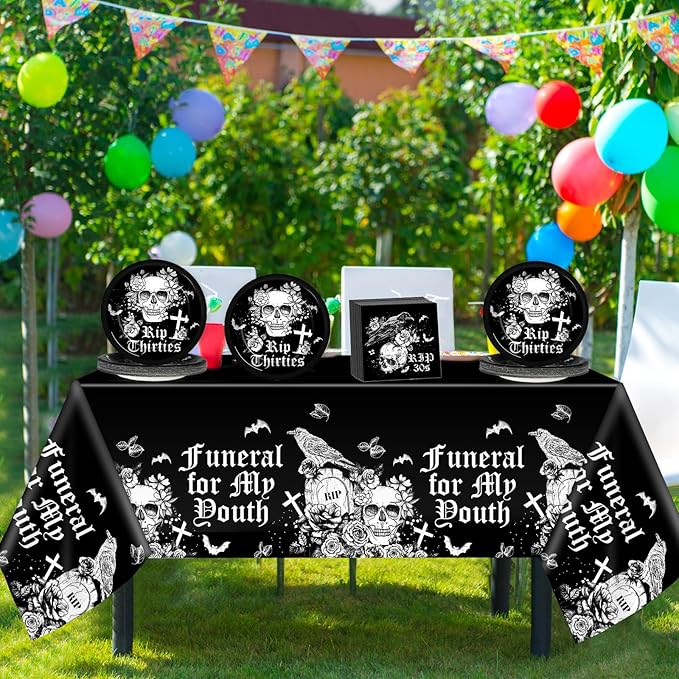 Rip 30s Birthday Party Supplies Serves 24 Death To My 30s Party Decorations Paper Plates Napkins Disposable Black 40th Birthday Tablecloth Set Tableware Kit for My Youth Funeral Party