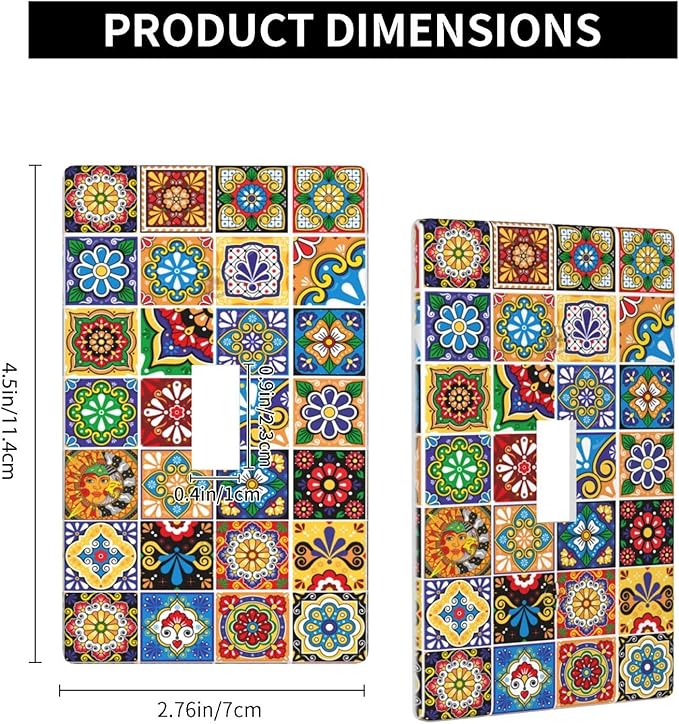 Talavera Mexican Tiles Light Switch Cover Plates Decorative Single Toggle Wall Plate, 1 Gang Lightswitch Cover