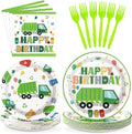 Grencian 96Pcs Trash Truck Birthday Decoration - Garbage Truck Plates and Napkins Trash Party Disposable Tableware for Kids Boys Recycling Rubbish Birthday Party Decorations Serves 24